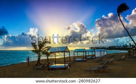 Beautiful morning on the caribbean beach in Dominican Republic