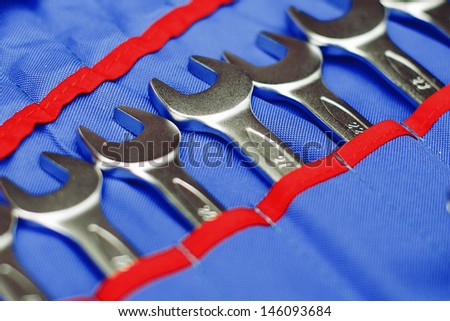adjustable spanners in a blue cover