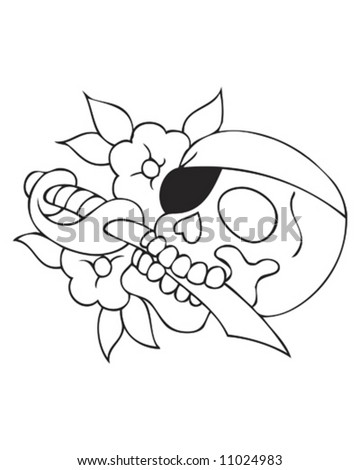 stock vector pirate skull tattoo outline