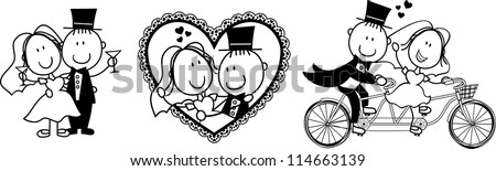 set of isolated cartoon couple scenes ideal for funny wedding invitation set of isolated cartoon couple scenes ideal for funny wedding invitation