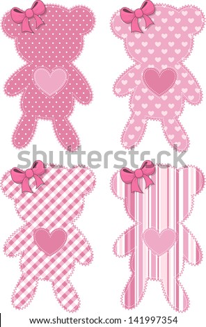 set of four cute teddy bear applique in pink for baby girls in vector format very easy to edit individual objects set of four cute teddy bear applique in pink for baby girls in vector format very easy to edit individual objects