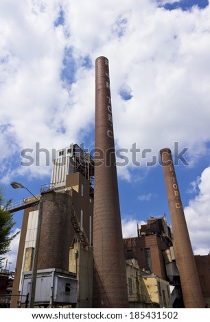 WINSTON-SALEM, NC, USA  August 20: R J Reynolds Tobacco Bailey Power Plant on August 20, 2012 in Winston-Salem, NC. Built in the 1920s to produce electricity & steam for RJ Reynolds Tobacco Co. (WFIQ)