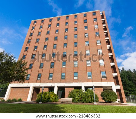BOONE, NC, USA - SEPTEMBER 18: Graydon P. and Herman R. Eggers Residence Hall, built in 1970, at Appalachian State University on September 18, 2014 in Boone, NC, USA