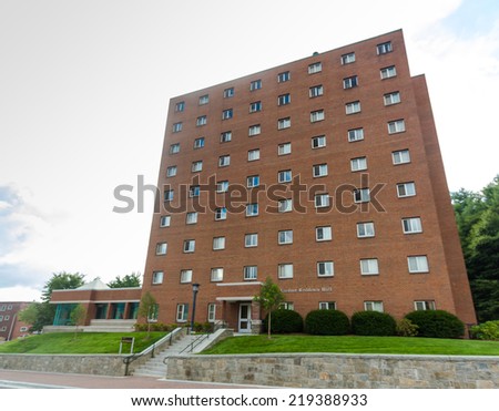 BOONE, NC, USA - SEPTEMBER 18: Gardner Residence Hall, built in 1968, at Appalachian State University on September 18, 2014 in Boone, NC, USA