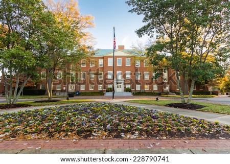 WINSTON-SALEM, NC, USA - NOVEMBER 7: Reynolda Hall, part of Hearn Plaza, at Wake Forest University, on November 7, 2014 in Winston-Salem, NC, USA