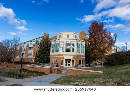 WINSTON-SALEM, NC, USA - DECEMBER 10: Polo Residence Hall, built in 1998, at Wake Forest University on December 10, 2014 in Winston-Salem, NC, USA