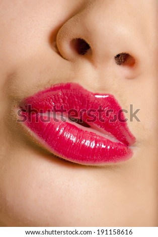 Beauty Red Lips Makeup. Lipstick or Lip gloss