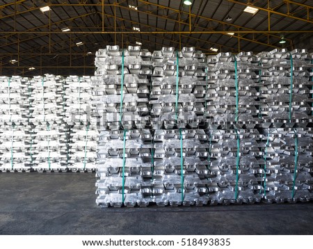 Stack of Aluminum Ingot in warehouse