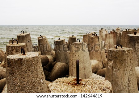 Breakwater made of concrete blocks on the Polish waterfront