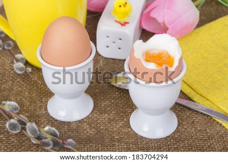 Easter breakfast - cooked soft-boiled eggs