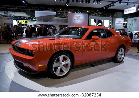 DETROIT - JAN 12 : Dodge Challenger on display at the North American International Auto Show on January 12, 2009 in Detroit, MI. The annual event is among the largest auto shows in North America.
