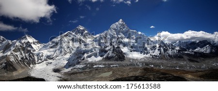 View Of Mt Everest, Lhotse And Nuptse From Kala Patthar At 5545m Above Sea Level.