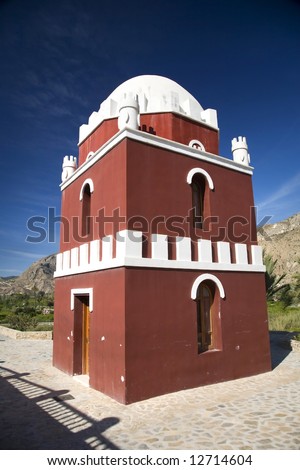 red and white arab tower near murcia in spain