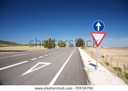 give way red signal in a highway at Cadiz Spain