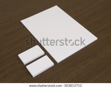 Blank document with business cards. Template for branding presentation.
