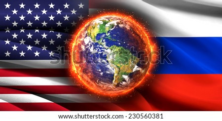 The nuclear threat. Confronting the US and Russia. Elements Of This Image Furnished By Nasa.