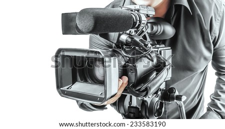 Video operator isolated on a white background Video operator isolated on a white background