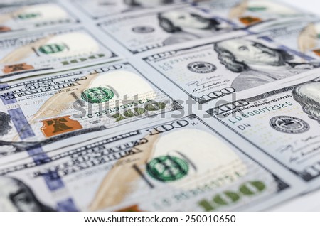 Heap of dollars, money background. Hundred dollar bills