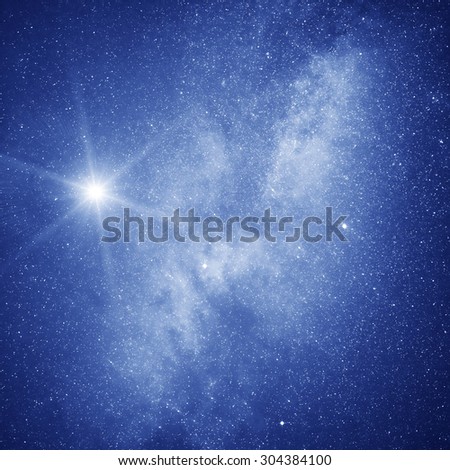 Starry sky. Galaxy and North star on the night sky.