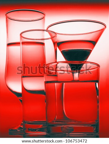 three graphic glasses of red wine of white wine on it is black ared background silhouettes in a bright wine shades of black outlines