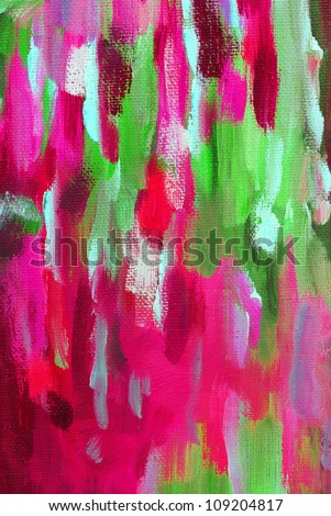 oil paint red and green abstract figure sketch of bright colors on the canvas of a textured background