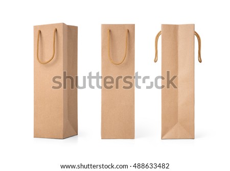 Craft paper bag front and side view isolated on white background. Packaging template mockup collection.