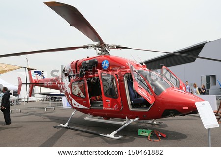 PARIS - JUN 17: Air Zermatt Bell 429 helicopter shown at 50th Paris Air Show on June 17, 2013, Paris, France.