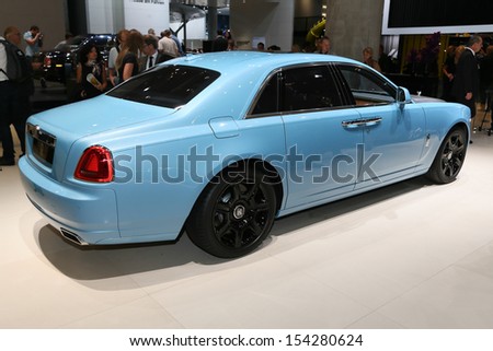 FRANKFURT - SEPT 10: Rolls Royce Ghost Alpine Trial Luxus Coupe shown at the 65th IAA (Internationale Automobil Ausstellung) on September 10, 2013 in Frankfurt, Germany.