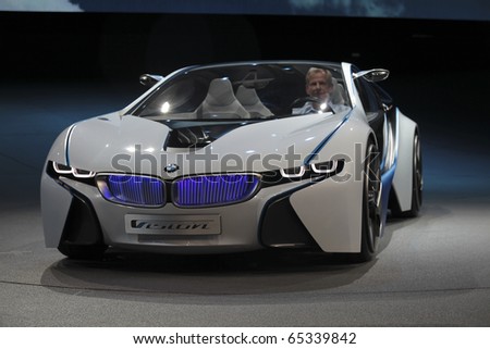 FRANKFURT - SEP 15:  BMWs Concept Car Vision Efficient Dynamics in frontview on 63rd IAA (Internationale Automobil Ausstellung) on September 15, 2009 in Frankfurt / Main, Germany.