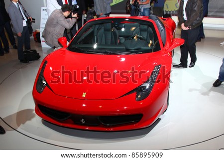 stock photo FRANKFURT SEP 14 Ferrari 458 Spider cabrio roadster shown