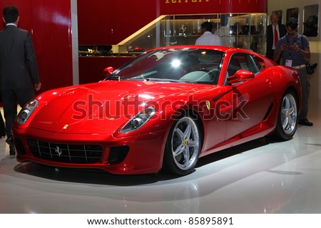 stock photo FRANKFURT SEP 14 Ferrari 458 Spider cabrio roadster shown