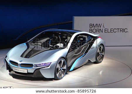 FRANKFURT - SEP 14: BMW electronic Concept Car i8 shown at the 64th IAA (Internationale Automobil Ausstellung) on September 14, 2011 in Frankfurt, Germany.