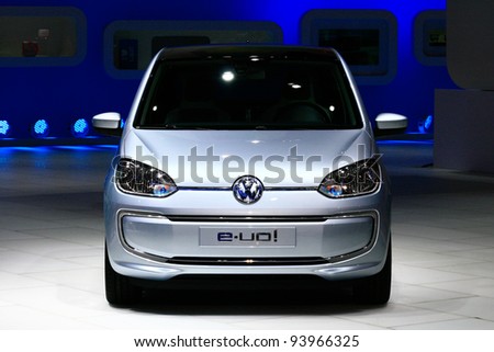 FRANKFURT - SEPT 13: Electronic car Volkswagen e-up! shown at the 64th IAA (Internationale Automobil Ausstellung) on September 13, 2011 in Frankfurt, Germany.
