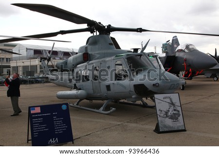 PARIS - JUNE 23: US Military Helicopter Assault Transport UH-1Y on display at the 49th Paris Air Show on June 23, 2011 in Paris, France.