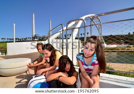 HADERA, ISRAEL - MAY 30, 2014: Israeli gifted school kids on a field trip to Hedera Water Park and Power Plant, Israel