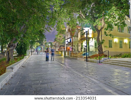 Tel Aviv Night Life - Restored houses at night at the hip Sarona district featuring rich night life and conserved Templer era German architecture from the late 1800's