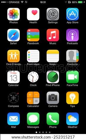 TEL AVIV FEB 13 2015 High resolution Built in Apple iOS 8 icons on iPhone 6 6 Plus isolated on black and ready to cut and use illustrative editorial TEL AVIV FEB 13 2015 High resolution Built in Apple iOS 8 icons on iPhone 6 6 Plus isolated on black and ready to cut and use illustrative editorial