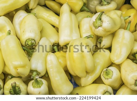 Fresh garden yellow paprika at a farmers\' market in Budapest, Hungary