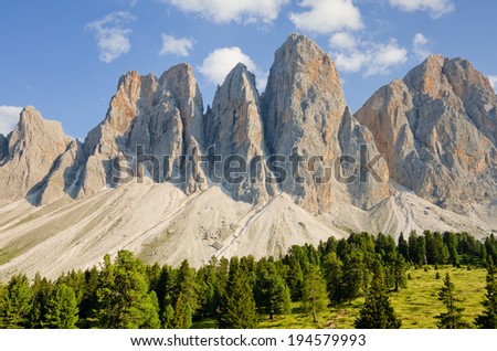 Odle Mountain Group, as seen from Rifugio Malga Glatch, Dolomites, South Tyrol, Italy