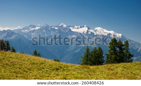 Bernese Alps mountain massif as seen from Tour of the Muverans hiking trail, Cantons Vaud and Valais, Swiss Alps, Switzerland