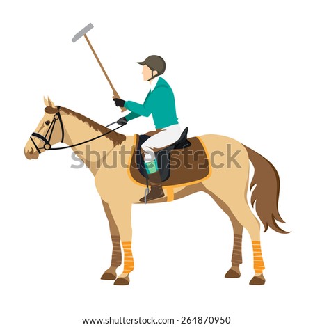Horse polo player. Badges and design elements. Sport polo player with mallet. Polo stick