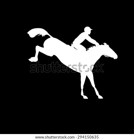Horse race. Horse and rider. Racing horse and jockey silhouette. Derby. Equestrian sport. Silhouette of racing horse with jockey on isolated background