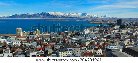 Panorama of Reykjavik city in Iceland, view from the top of Hallgrimskirkja church