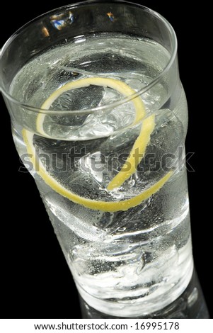 High angle view of a glass of water isolated on a black background