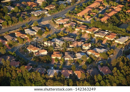 Aerial view of suburbs near Brisbane, Australia