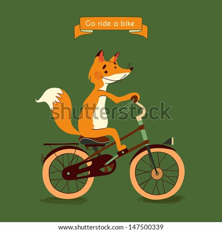 Trip Happy fox rides his a brown bike illustration Trip Happy fox rides his a brown bike illustration