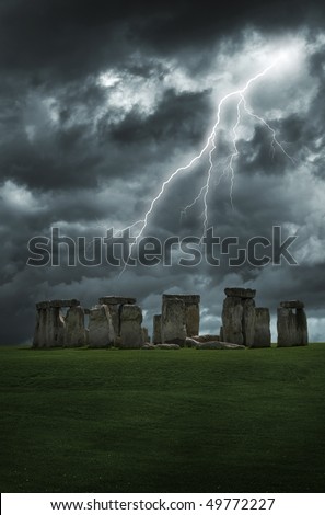 Lightning strikes above the mysterious stones of stonehenge