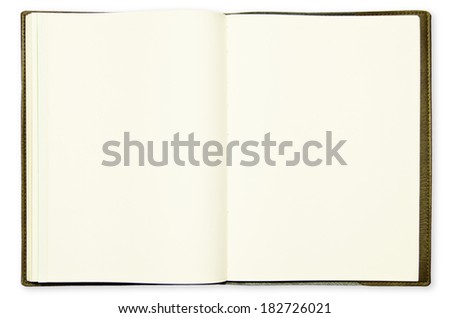 The top view of couple blank page of open brown notebook on white background