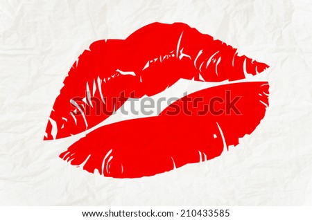Red lipstick mark on white wrinkle tissue paper