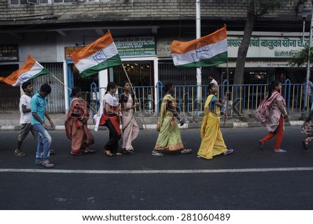 Congress parties women member in a protest rally protesting against Chit fund scam on May 11, 2013 in Calcutta, India.